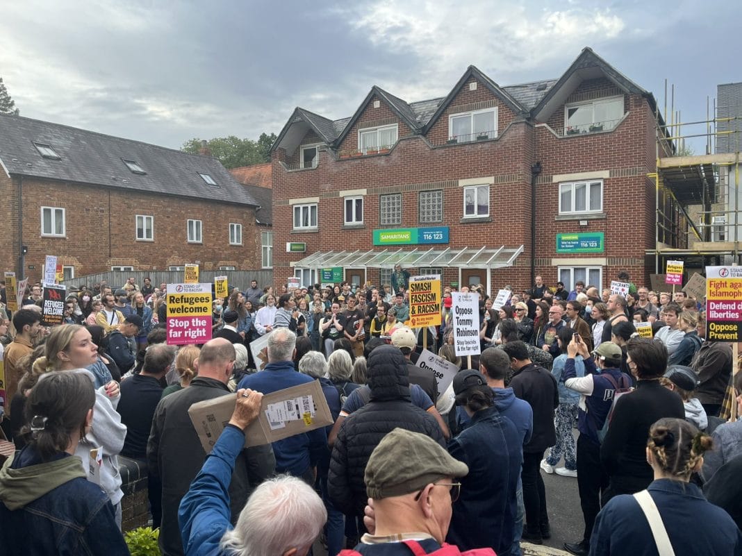 Hundreds of 'anti-racist' protesters gather outside Oxford Asylum Welcome.