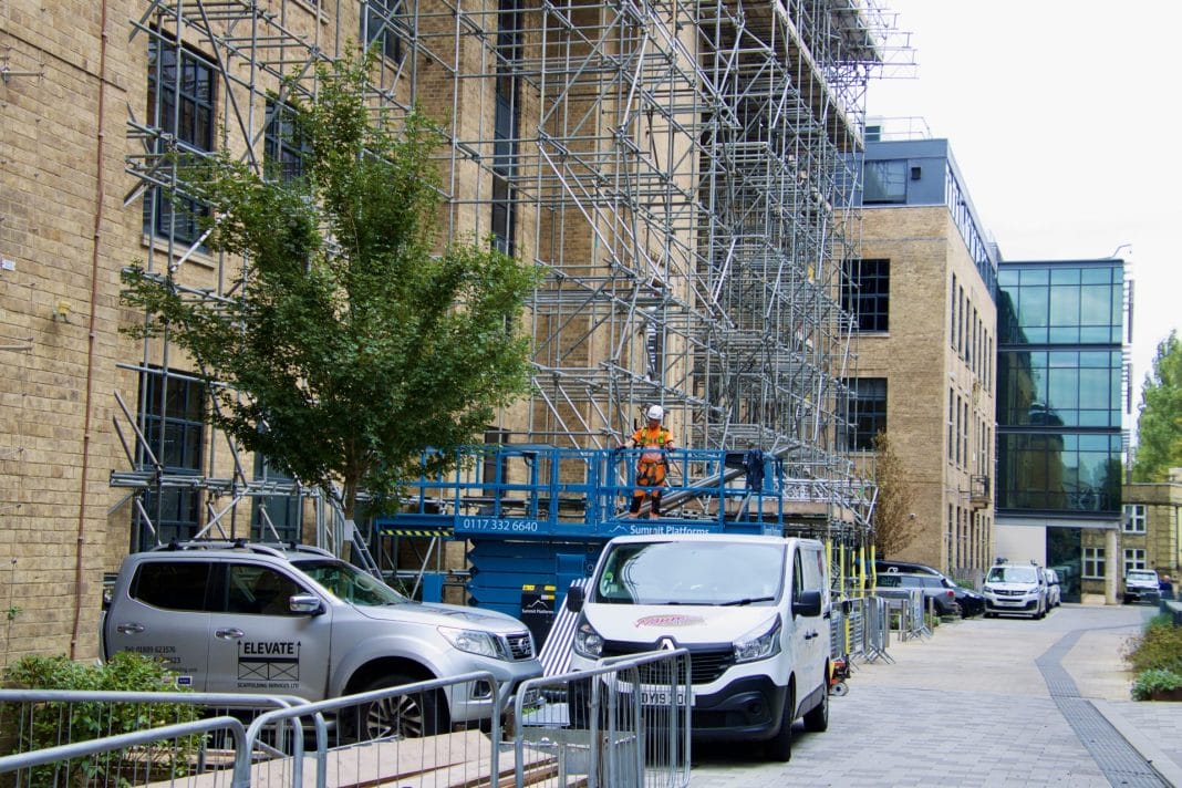 Scaffolding around Sherrington Building. Image Credit: David Hays