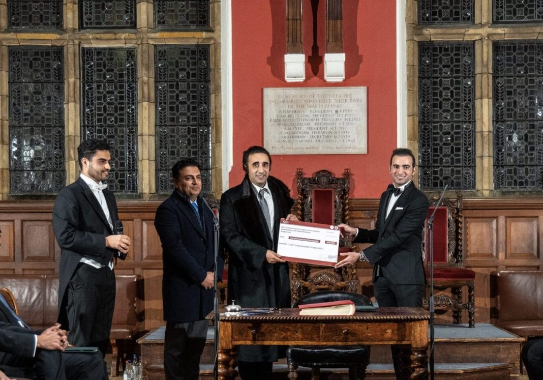 Bilawal Bhutto-Zardari discussing scholarship program at the Oxford Union.